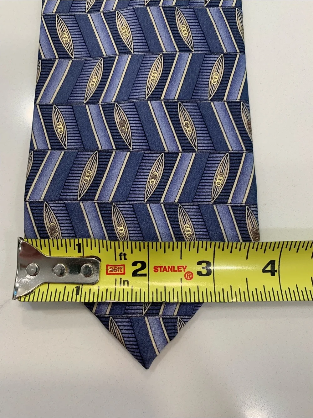 Pierre Pacha Italian Silk Tie Blue Metallic Geometric Design L: 58